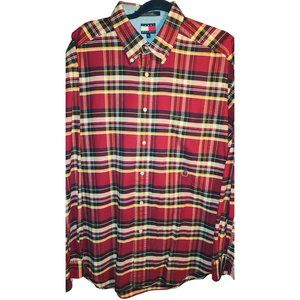 Tommy Hilfiger XL Long Sleeve Red Plaid  Button Down Shirt SfPf Home Excellent C
